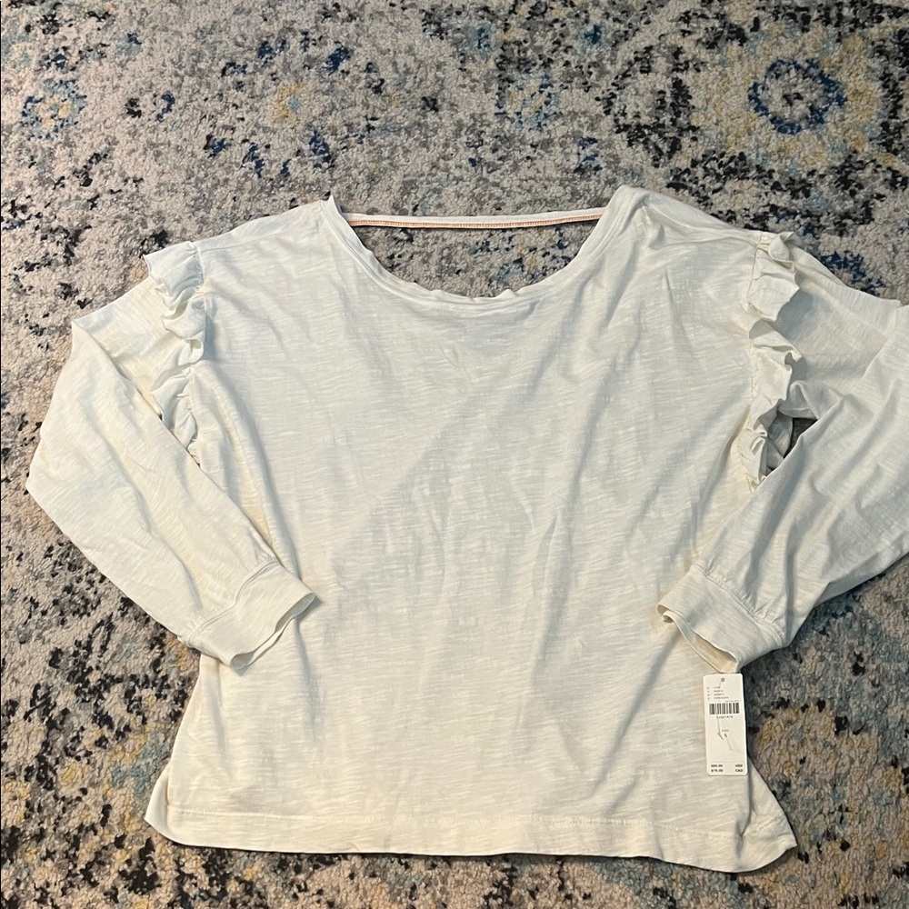 Anthropologie Cream Ruffle Sleeve Blouse
